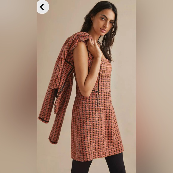 NEW Anthropologie Pink Tan Tweed Sheath Dress & Blazer, Size 14 - Picture 2 of 11